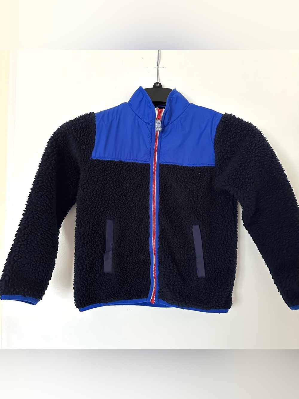 J Crew Kids Boys Size M Sherpa Full Zip Fleece Jacket Navy Blue
